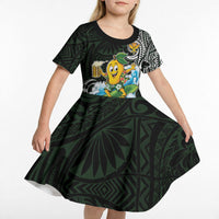 Aloha Hawaii Mango Surfing Kid Short Sleeve Dress Polynesian Style