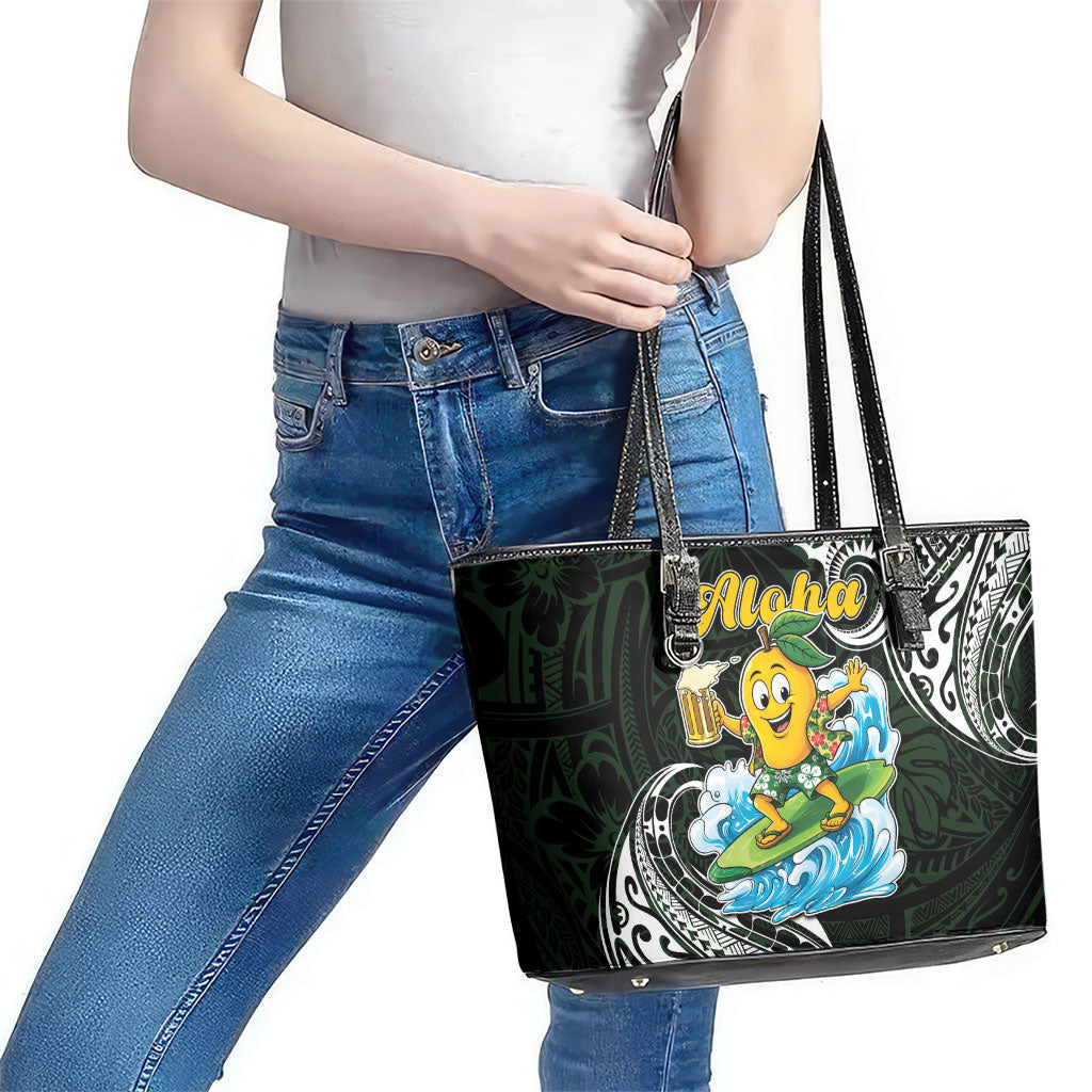 Aloha Hawaii Mango Surfing Leather Tote Bag Polynesian Style