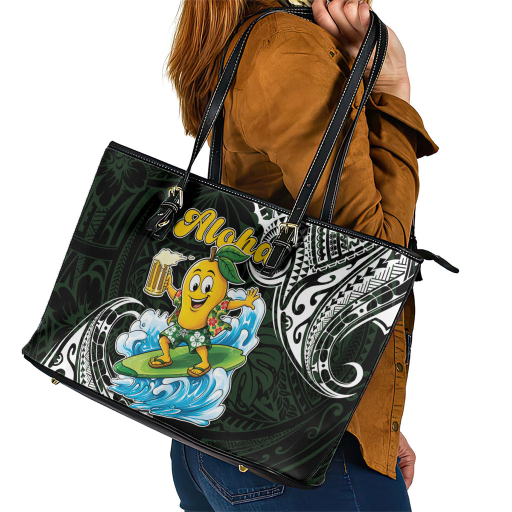 Aloha Hawaii Mango Surfing Leather Tote Bag Polynesian Style