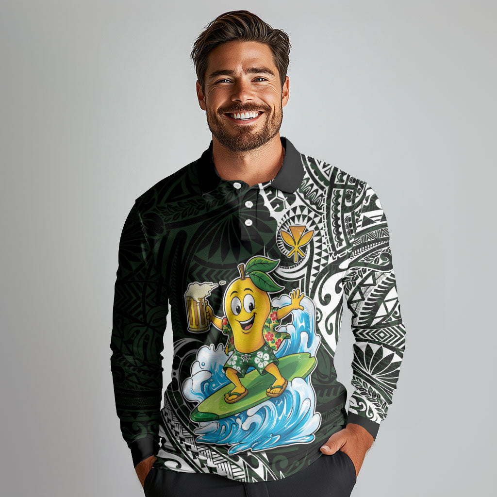 Aloha Hawaii Mango Surfing Long Sleeve Polo Shirt Polynesian Style