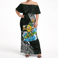 Aloha Hawaii Mango Surfing Off Shoulder Maxi Dress Polynesian Style