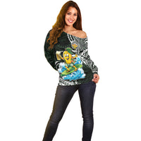 Aloha Hawaii Mango Surfing Off Shoulder Sweater Polynesian Style