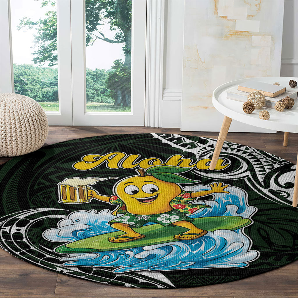 Aloha Hawaii Mango Surfing Round Carpet Polynesian Style