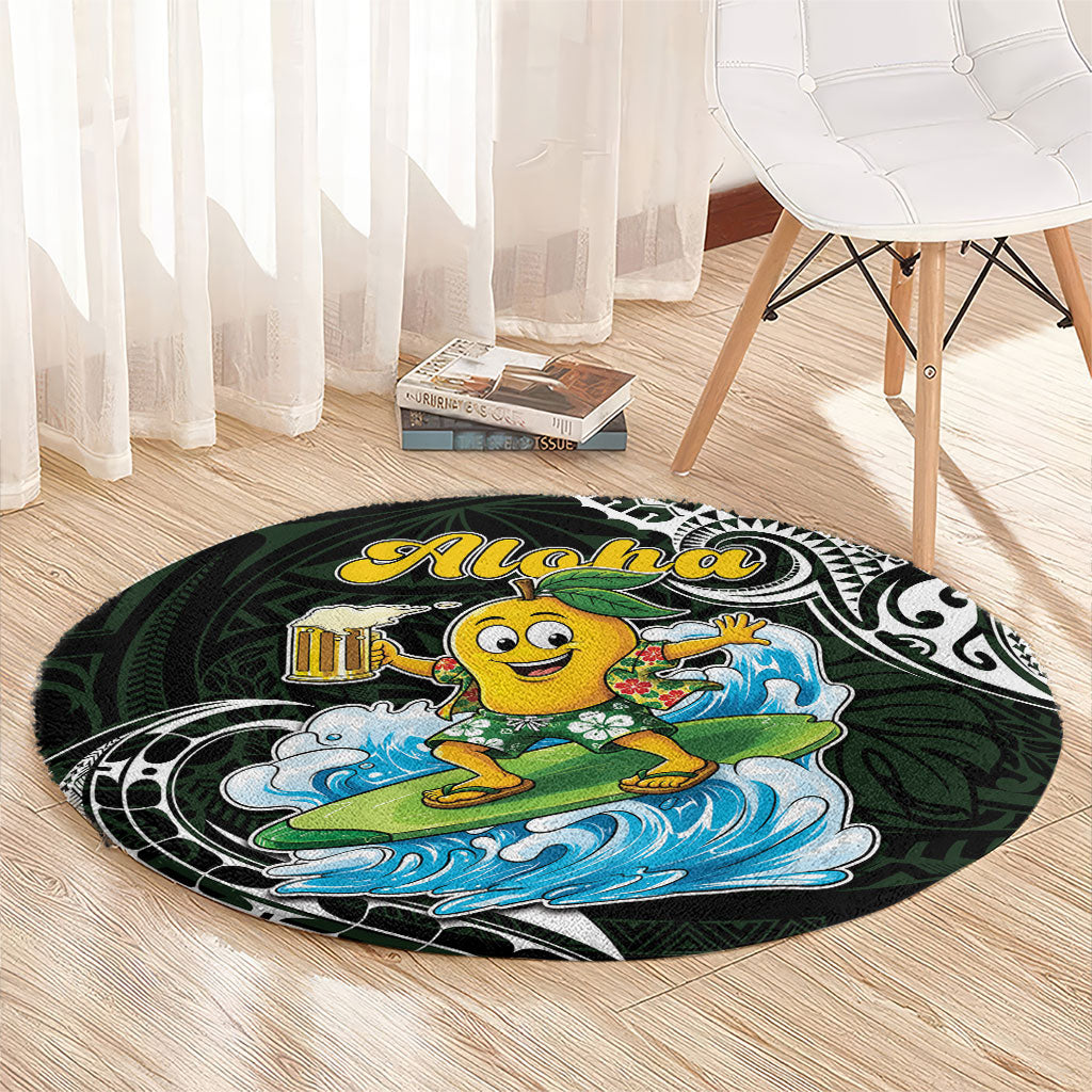Aloha Hawaii Mango Surfing Round Carpet Polynesian Style