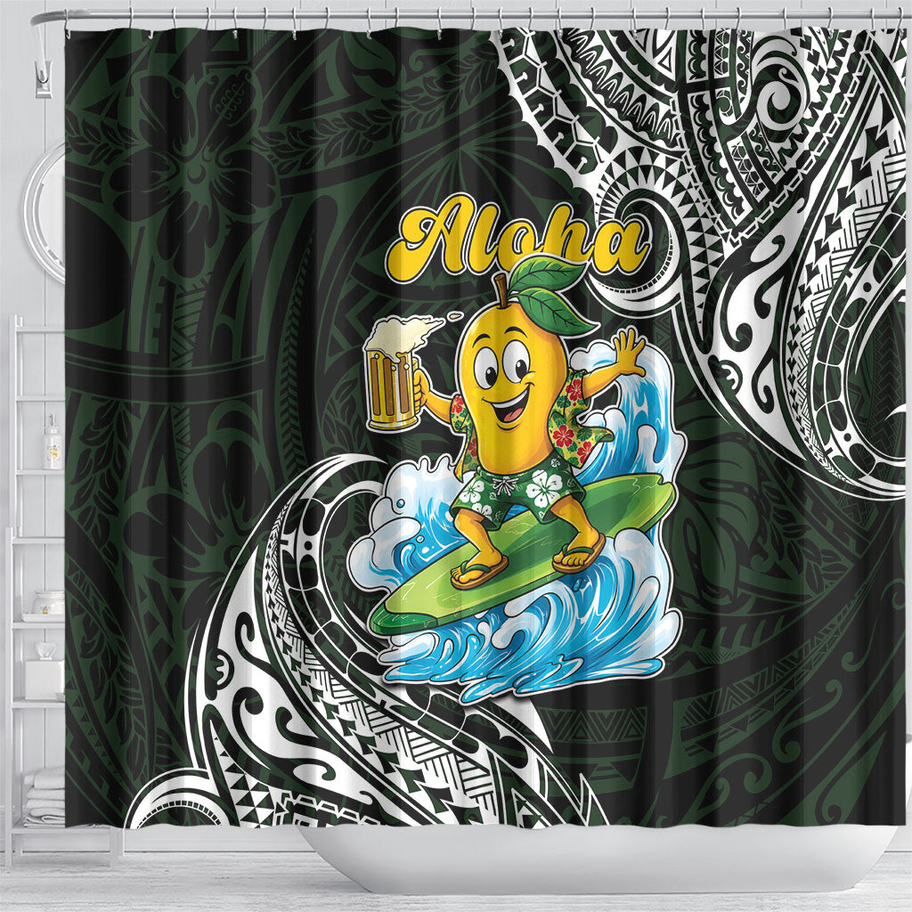 Aloha Hawaii Mango Surfing Shower Curtain Polynesian Style
