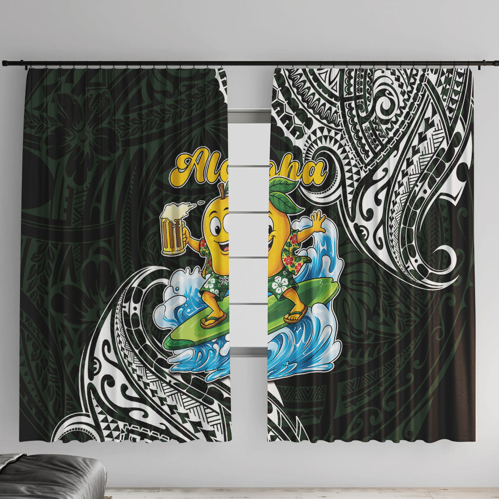 Aloha Hawaii Mango Surfing Window Curtain Polynesian Style