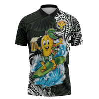 Aloha Hawaii Mango Surfing Zipper Polo Shirt Polynesian Style
