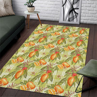 Vintage Hawaii Mango Area Rug Yellow Green Hawaiian Palaka