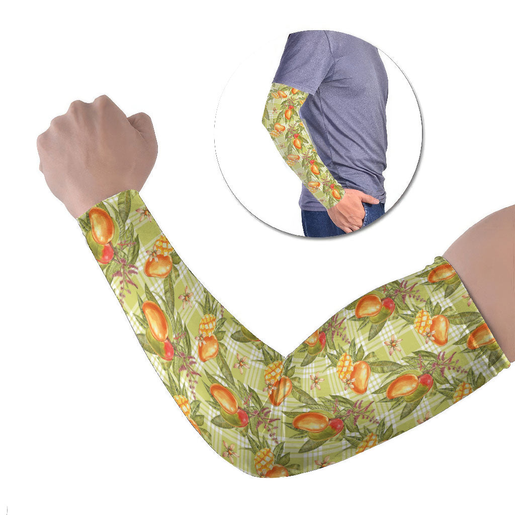 Vintage Hawaii Mango Arm Sleeves Yellow Green Hawaiian Palaka