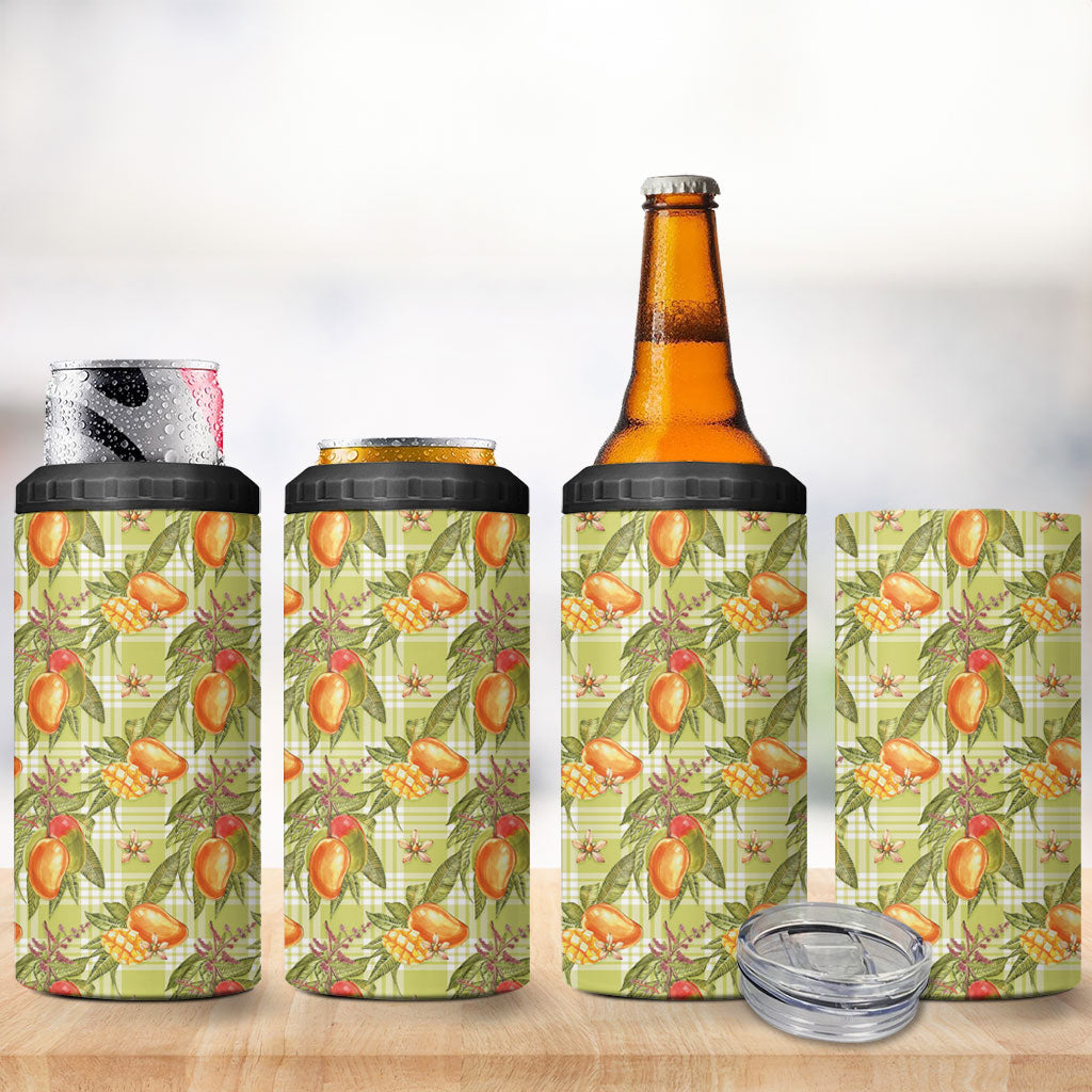 Vintage Hawaii Mango 4 in 1 Can Cooler Tumbler Yellow Green Hawaiian Palaka