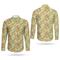 Vintage Hawaii Mango Couples Matching Off Shoulder Short Dress and Long Sleeve Button Shirt Yellow Green Hawaiian Palaka