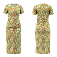 Vintage Hawaii Mango Couples Matching Short Sleeve Bodycon Dress and Long Sleeve Button Shirt Yellow Green Hawaiian Palaka