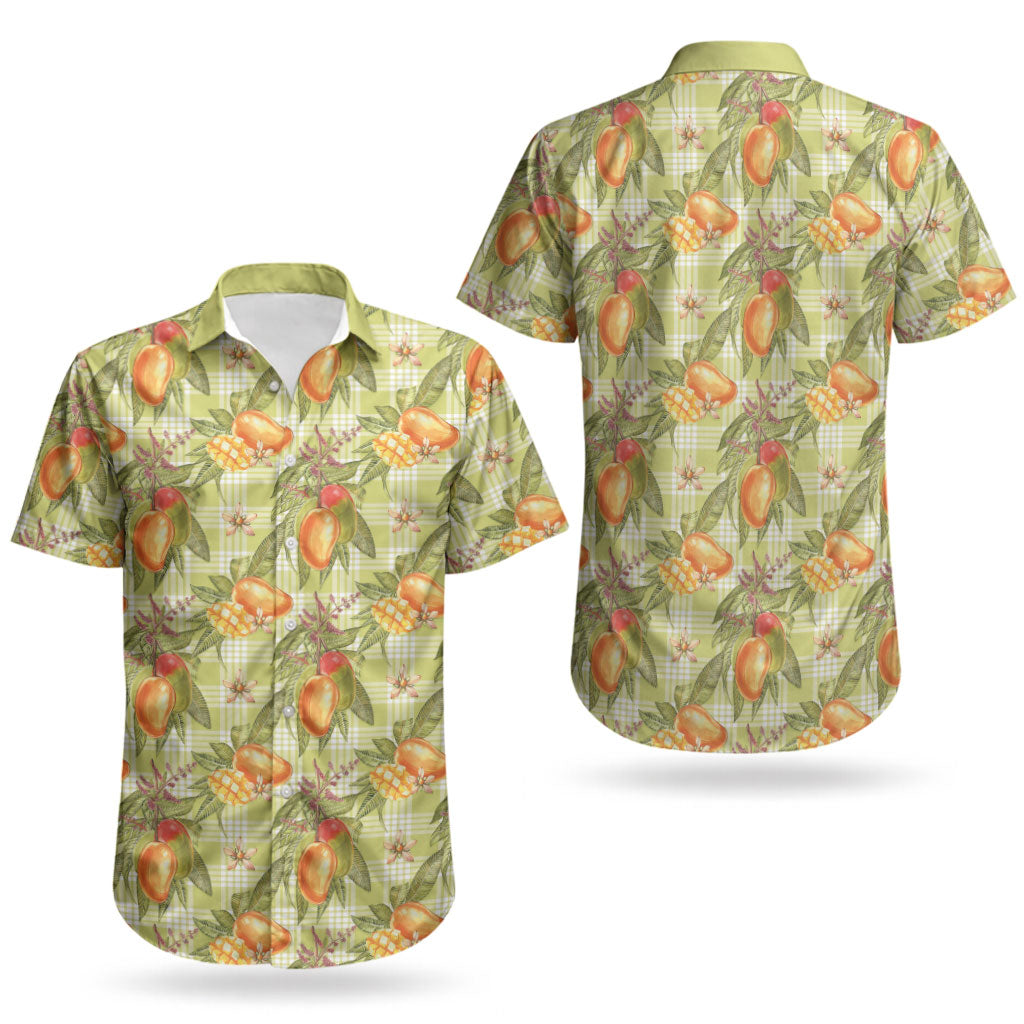 Vintage Hawaii Mango Couples Matching Summer Maxi Dress and Hawaiian Shirt Yellow Green Hawaiian Palaka