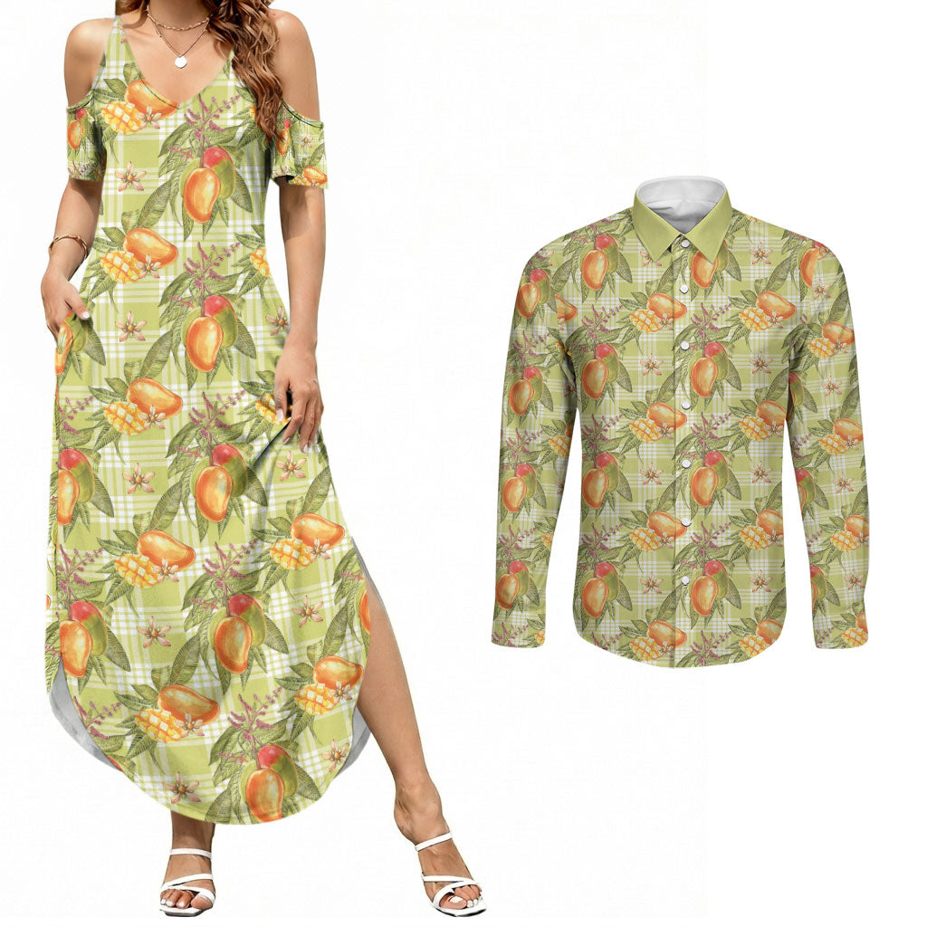 Vintage Hawaii Mango Couples Matching Summer Maxi Dress and Long Sleeve Button Shirt Yellow Green Hawaiian Palaka