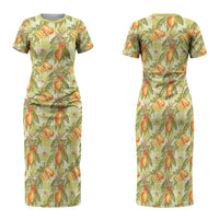 Vintage Hawaii Mango Family Matching Short Sleeve Bodycon Dress and Hawaiian Shirt Yellow Green Hawaiian Palaka