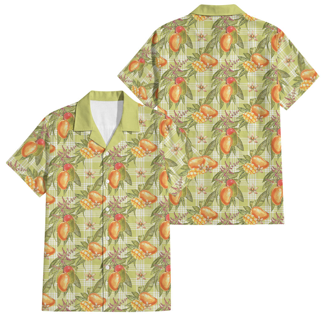 Vintage Hawaii Mango Family Matching Short Sleeve Bodycon Dress and Hawaiian Shirt Yellow Green Hawaiian Palaka