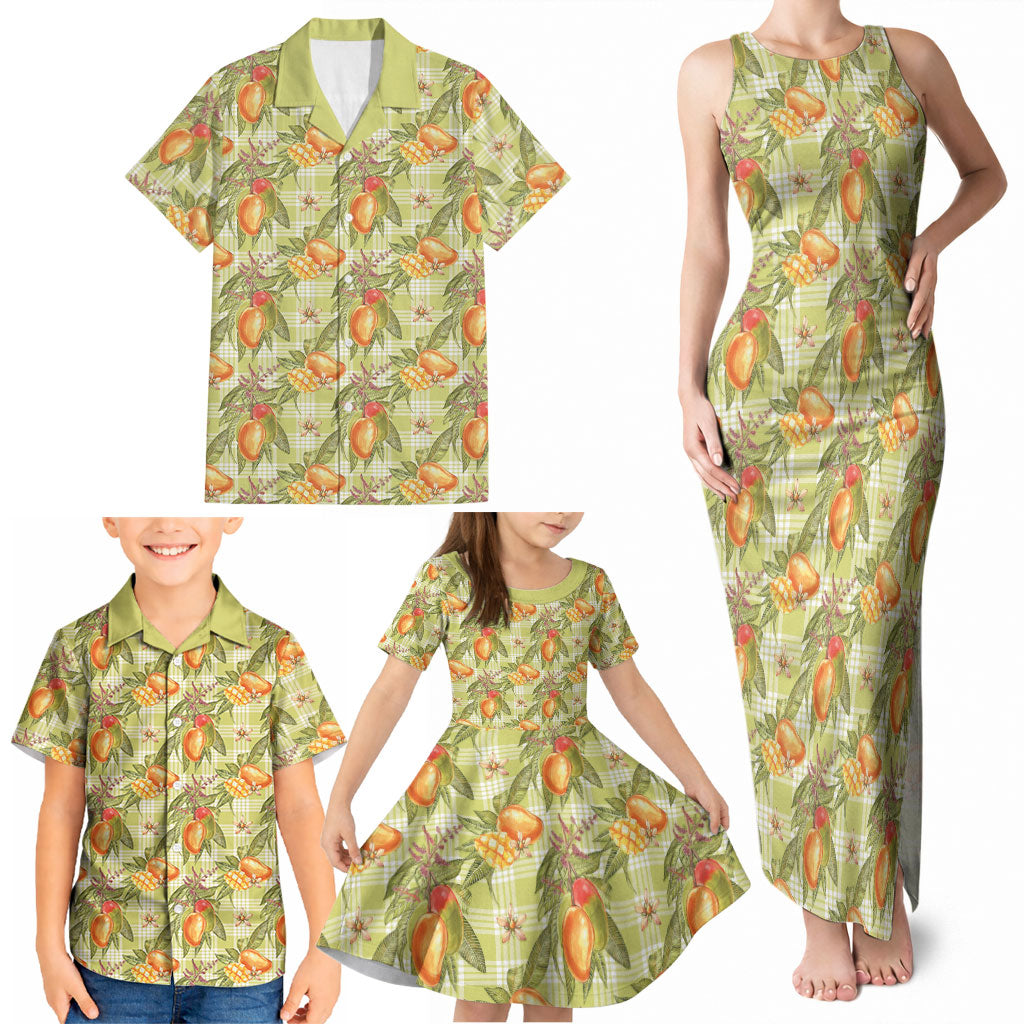 Vintage Hawaii Mango Family Matching Tank Maxi Dress and Hawaiian Shirt Yellow Green Hawaiian Palaka