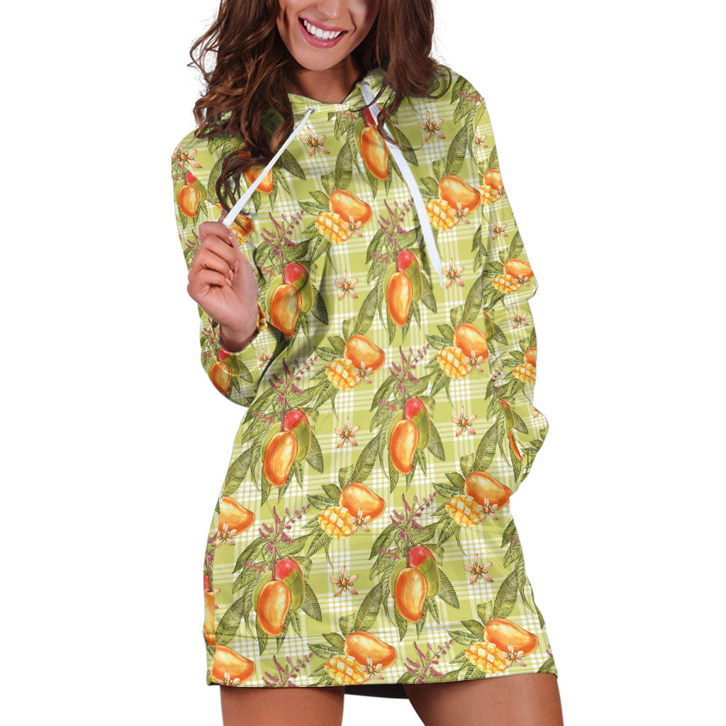 Vintage Hawaii Mango Hoodie Dress Yellow Green Hawaiian Palaka