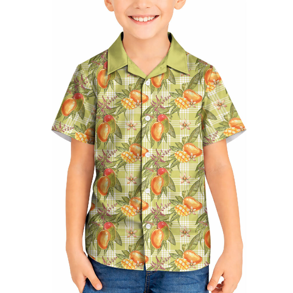 Vintage Hawaii Mango Kid Hawaiian Shirt Yellow Green Hawaiian Palaka
