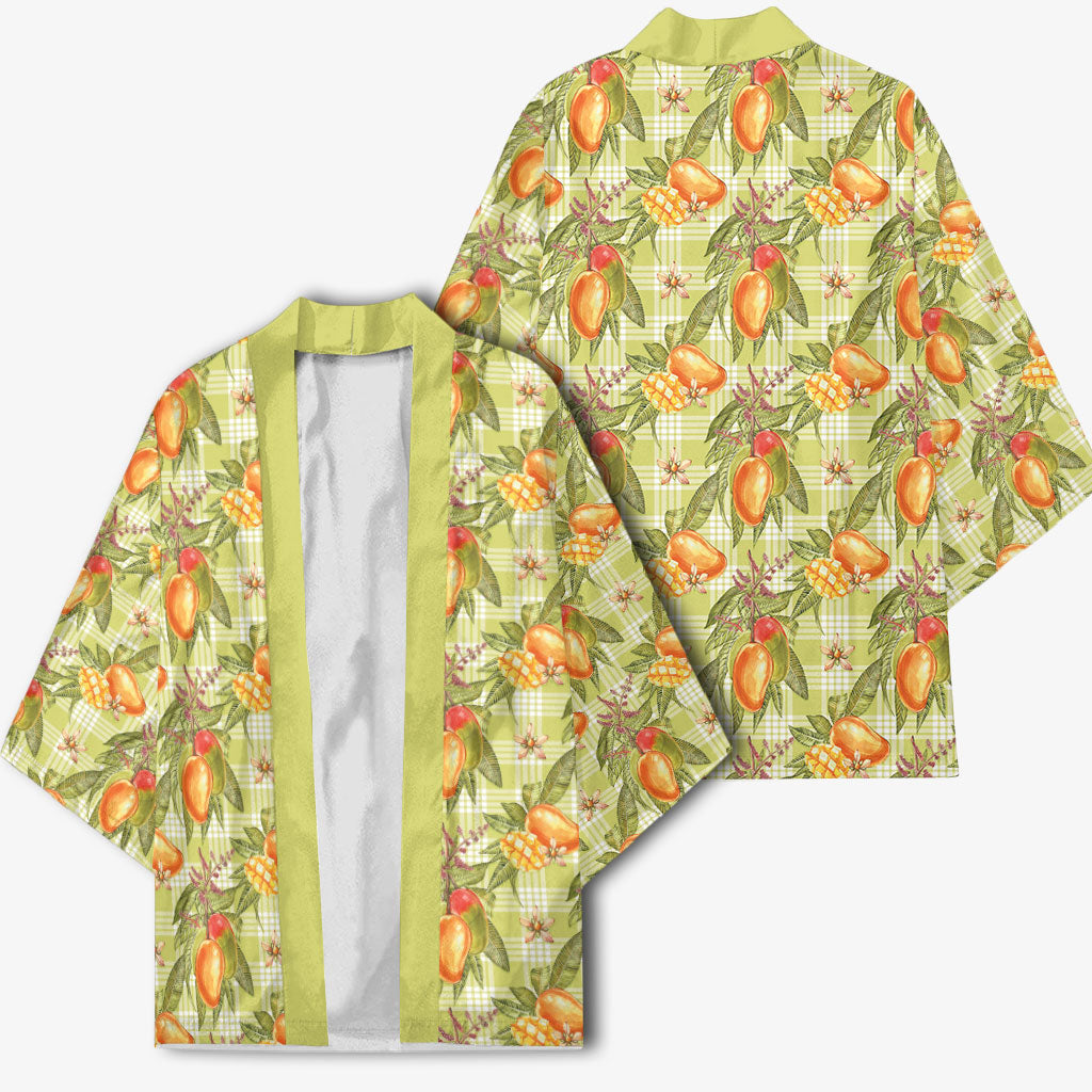 Vintage Hawaii Mango Kimono Yellow Green Hawaiian Palaka