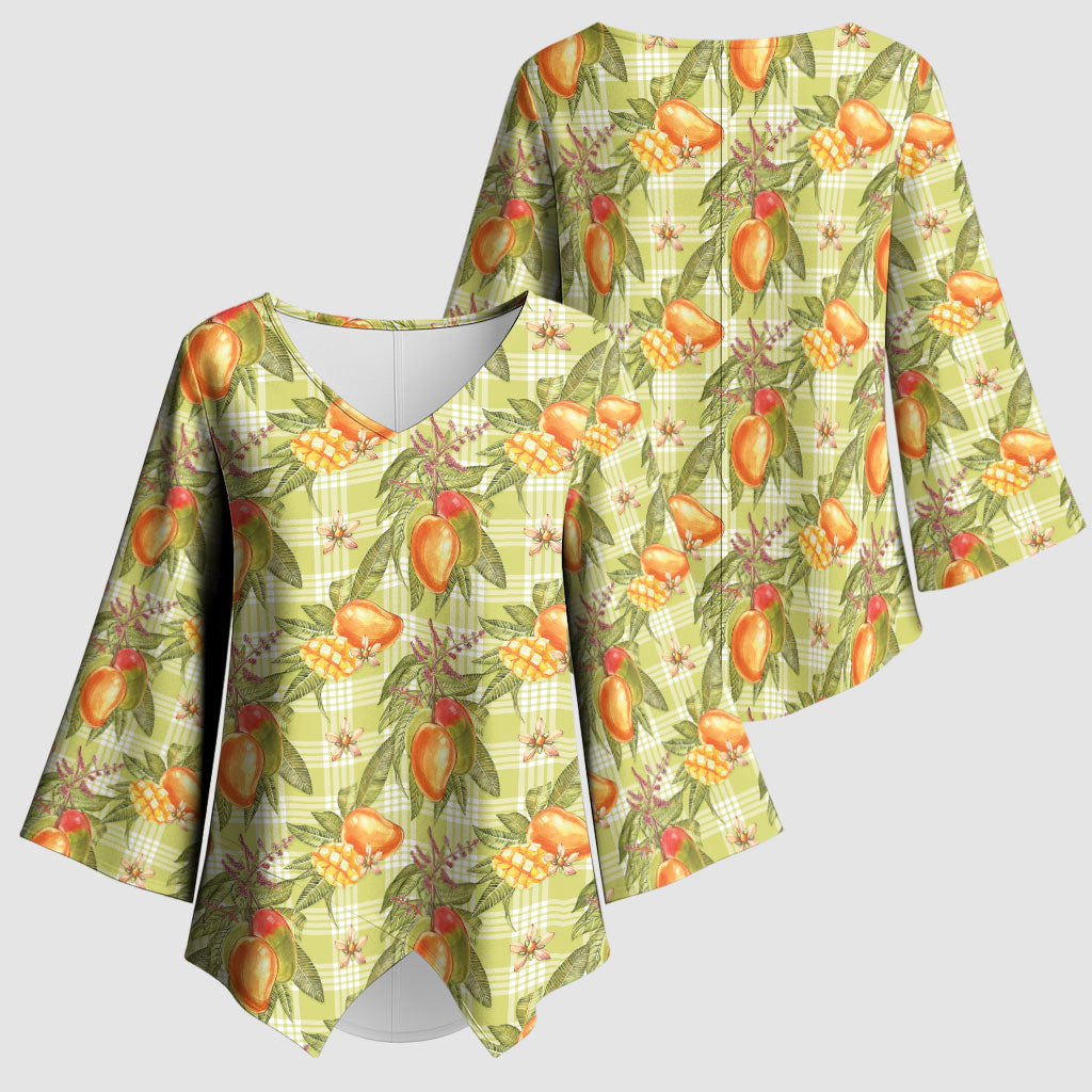Vintage Hawaii Mango Kimono Sleeve Blouse Yellow Green Hawaiian Palaka