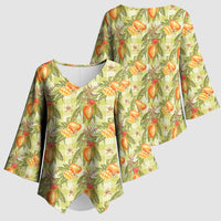 Vintage Hawaii Mango Kimono Sleeve Blouse Yellow Green Hawaiian Palaka