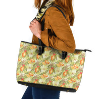 Vintage Hawaii Mango Leather Tote Bag Yellow Green Hawaiian Palaka