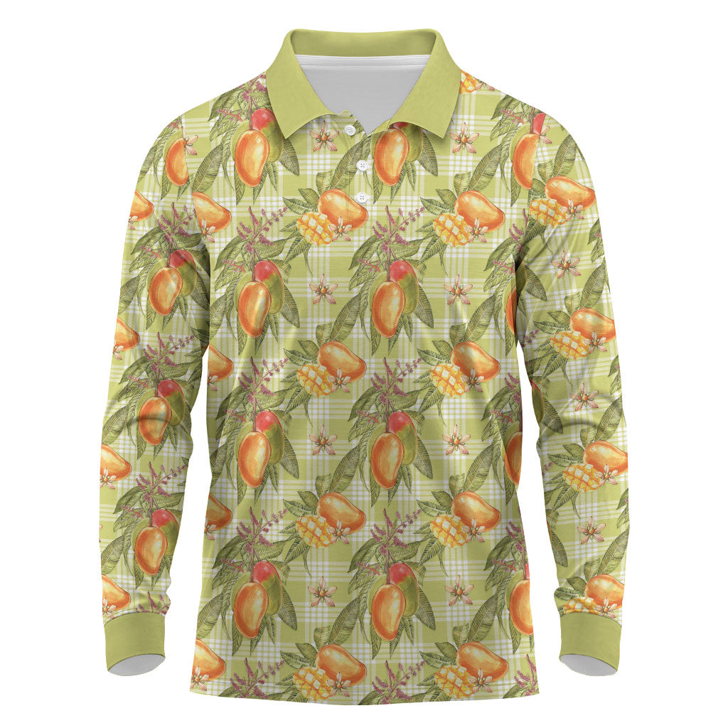 Vintage Hawaii Mango Long Sleeve Polo Shirt Yellow Green Hawaiian Palaka