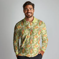 Vintage Hawaii Mango Long Sleeve Polo Shirt Yellow Green Hawaiian Palaka
