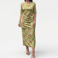 Vintage Hawaii Mango Puletasi Yellow Green Hawaiian Palaka