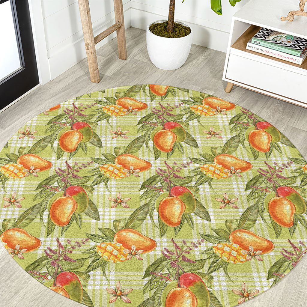 Vintage Hawaii Mango Round Carpet Yellow Green Hawaiian Palaka