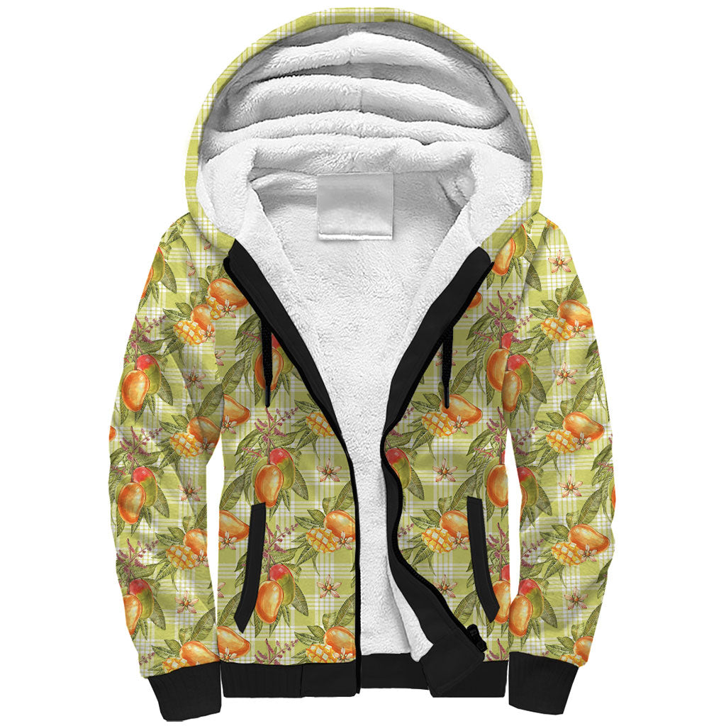Vintage Hawaii Mango Sherpa Hoodie Yellow Green Hawaiian Palaka