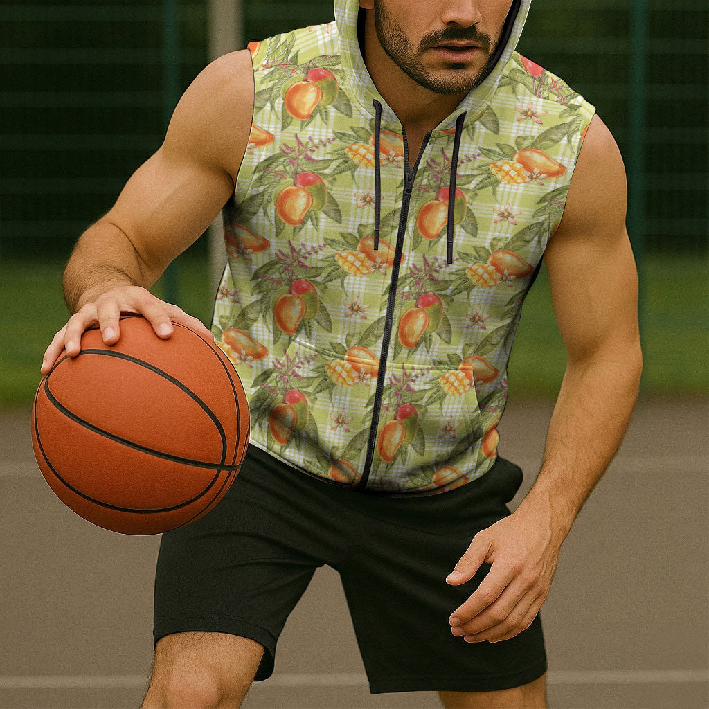 Vintage Hawaii Mango Sleeveless Zip Hoodie Yellow Green Hawaiian Palaka