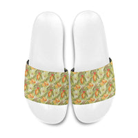 Vintage Hawaii Mango Slide Sandals Yellow Green Hawaiian Palaka