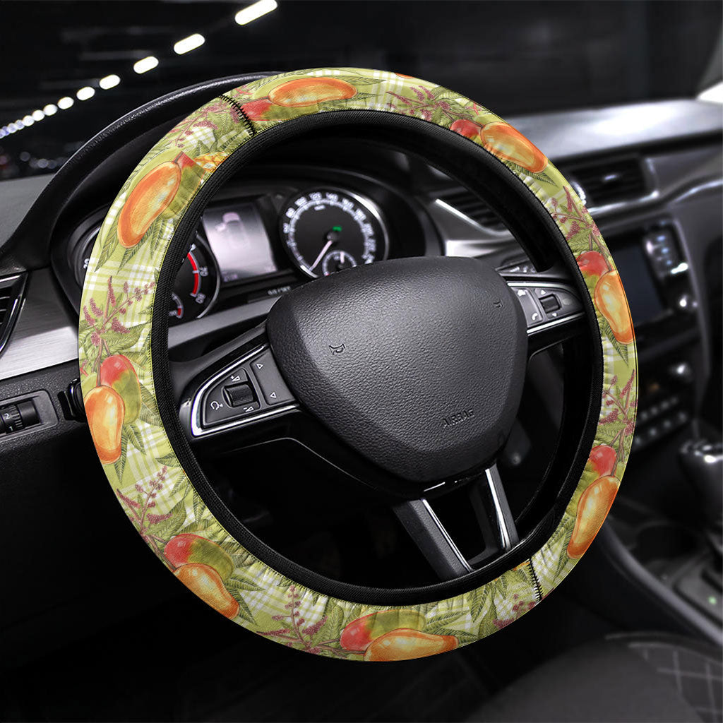 Vintage Hawaii Mango Steering Wheel Cover Yellow Green Hawaiian Palaka