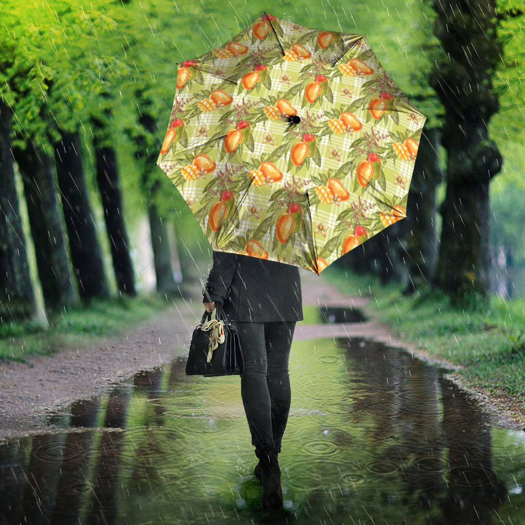 Vintage Hawaii Mango Umbrella Yellow Green Hawaiian Palaka
