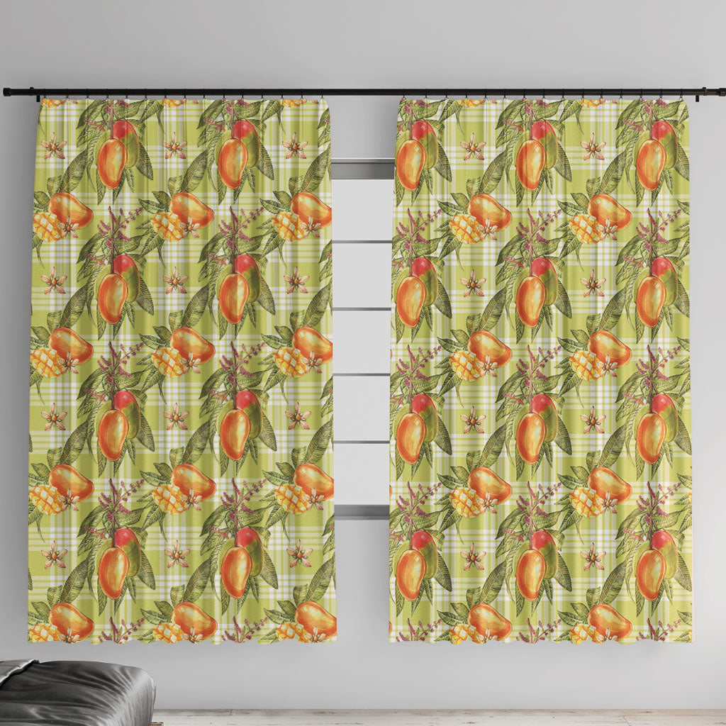 Vintage Hawaii Mango Window Curtain Yellow Green Hawaiian Palaka