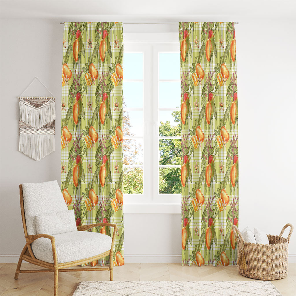 Vintage Hawaii Mango Window Curtain Yellow Green Hawaiian Palaka