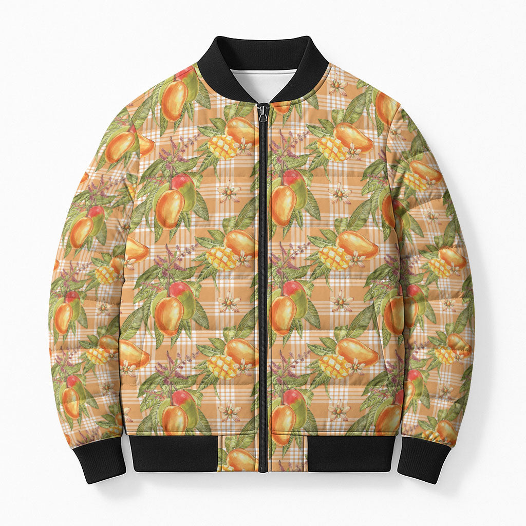 Vintage Hawaii Mango Bomber Puffer Jacket Coral Hawaiian Palaka