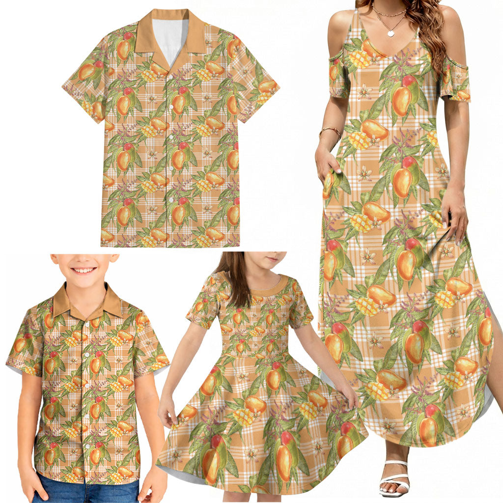 Vintage Hawaii Mango Family Matching Summer Maxi Dress and Hawaiian Shirt Coral Hawaiian Palaka