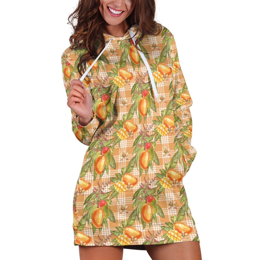 Vintage Hawaii Mango Hoodie Dress Coral Hawaiian Palaka