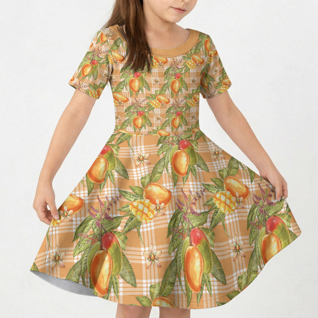 Vintage Hawaii Mango Kid Short Sleeve Dress Coral Hawaiian Palaka