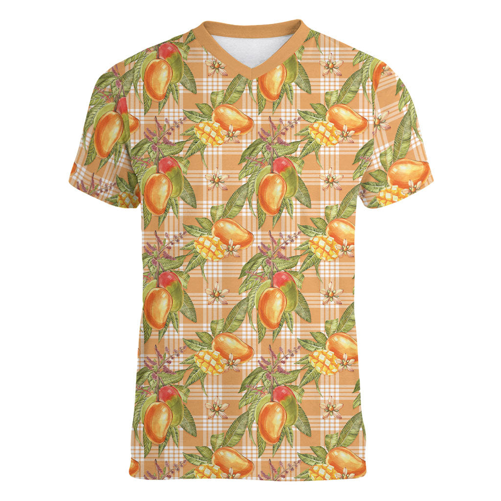 Vintage Hawaii Mango Women V-Neck T-Shirt Coral Hawaiian Palaka