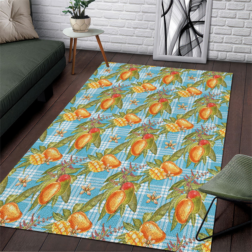 Vintage Hawaii Mango Area Rug Blue Hawaiian Palaka