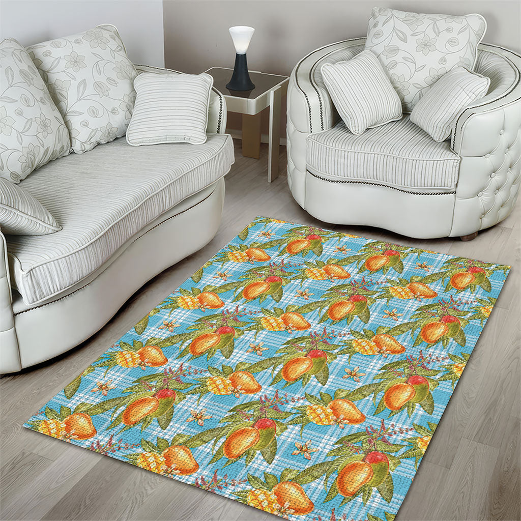 Vintage Hawaii Mango Area Rug Blue Hawaiian Palaka