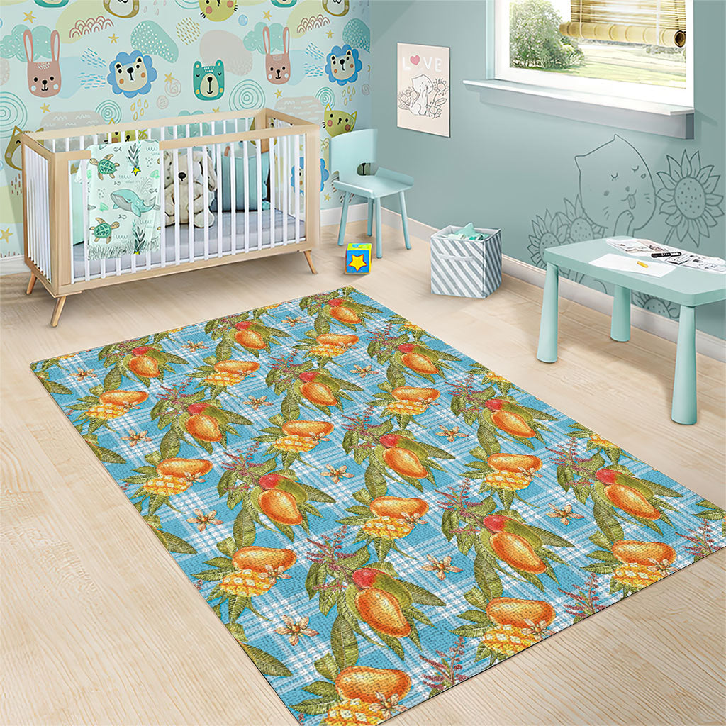 Vintage Hawaii Mango Area Rug Blue Hawaiian Palaka