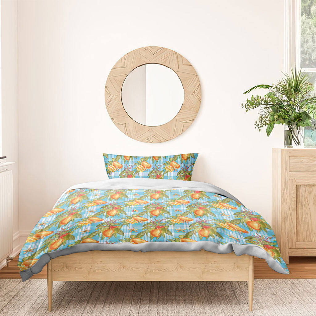 Vintage Hawaii Mango Bedding Set Blue Hawaiian Palaka