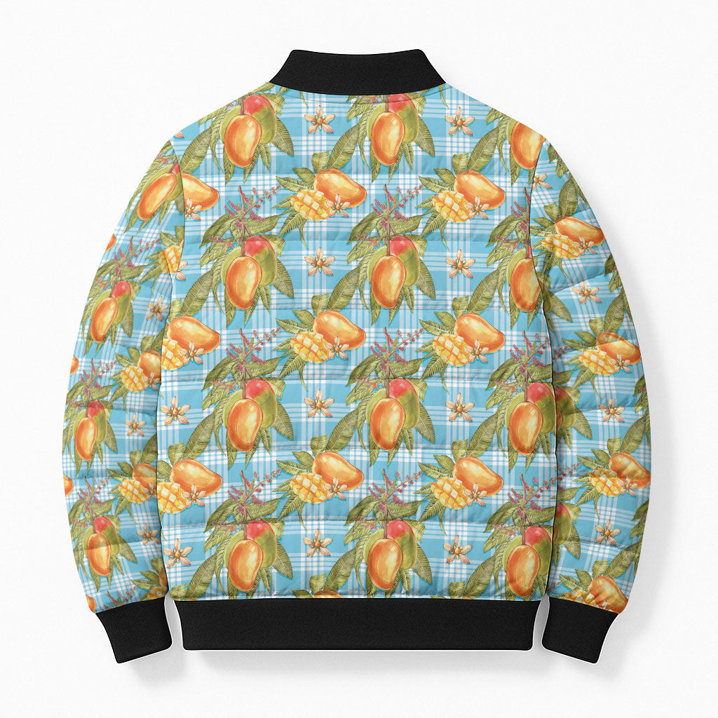 Vintage Hawaii Mango Bomber Puffer Jacket Blue Hawaiian Palaka