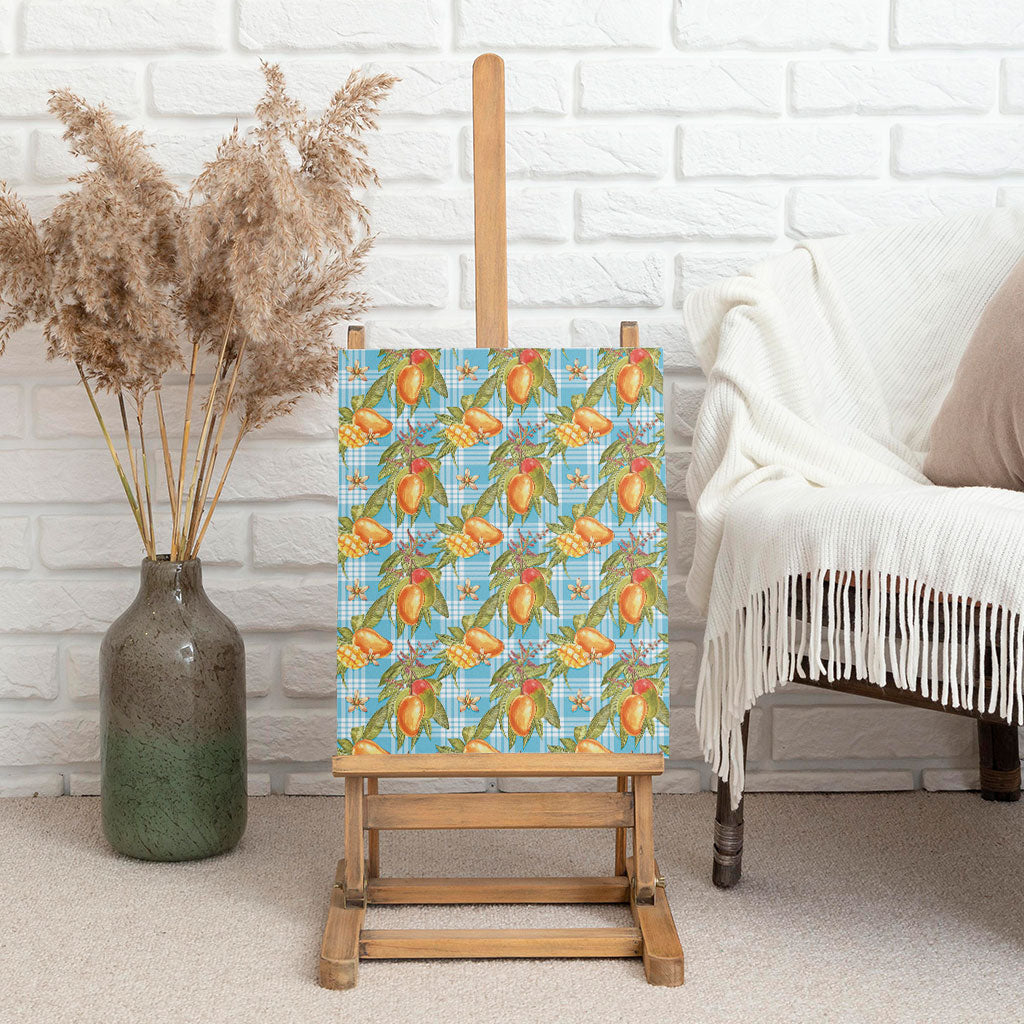 Vintage Hawaii Mango Canvas Wall Art Blue Hawaiian Palaka