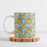 Vintage Hawaii Mango Ceramic Mug Blue Hawaiian Palaka